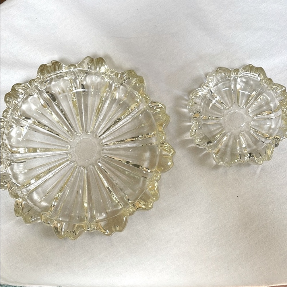Mid-century crystal glass ashtrays.